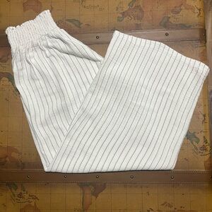 Just Living White With Black Pinstripe Cotton Wide Leg Women's Ankle Crop Pants